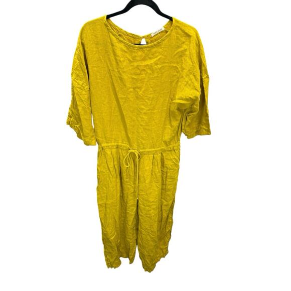 Black Crane Pea Jumpsuit Gold Linen XS Balloon Leg Minimalist Made in USA - Picture 7 of 14